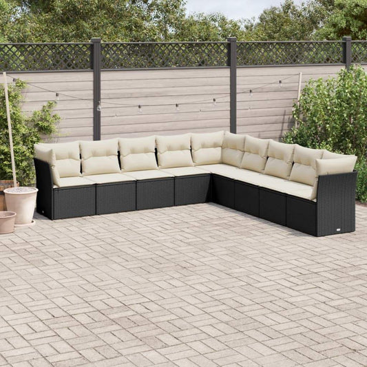 Set Divani da Giardino 9 pz con Cuscini Nero in Polyrattan - homemem39