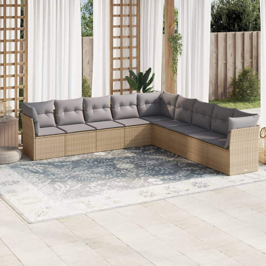 Set Divano da Giardino 9 pz con Cuscini Beige in Polyrattan - homemem39