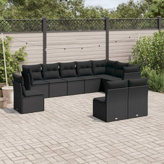 Set Divani da Giardino 10pz con Cuscini in Polyrattan Nero - homemem39