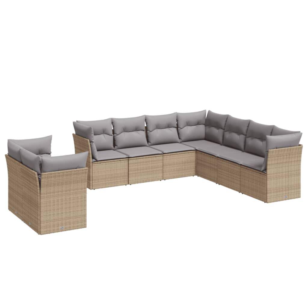 Set Divano da Giardino 9 pz con Cuscini Beige in Polyrattan - homemem39