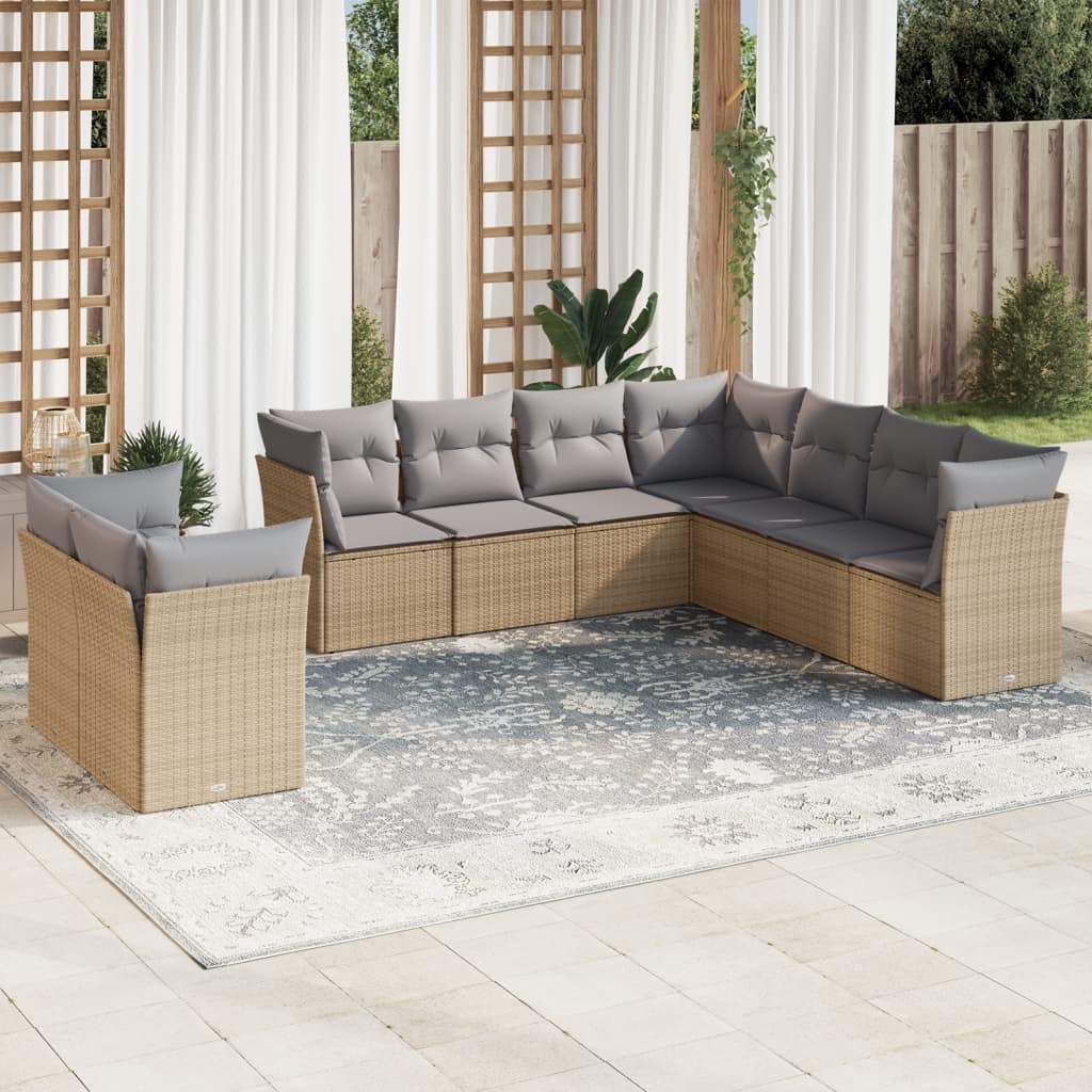 Set Divano da Giardino 9 pz con Cuscini Beige in Polyrattan - homemem39