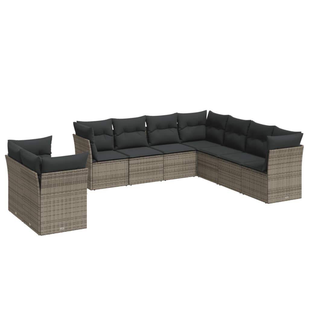 Set Divano da Giardino 9 pz con Cuscini Grigio in Polyrattan - homemem39