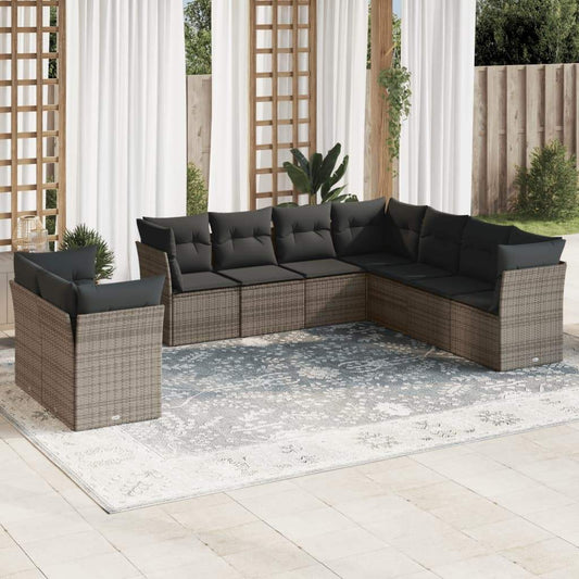 Set Divano da Giardino 9 pz con Cuscini Grigio in Polyrattan - homemem39