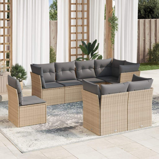 Set Divano da Giardino 8 pz con Cuscini Beige in Polyrattan - homemem39