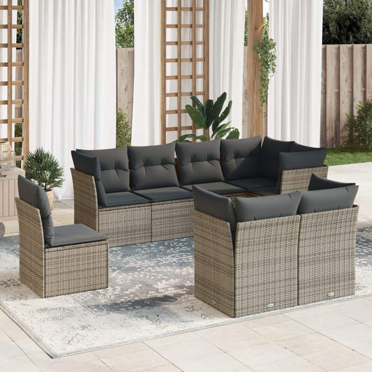 Set Divano da Giardino 8 pz con Cuscini Grigio in Polyrattan - homemem39