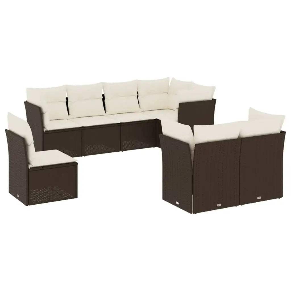 Set Divani da Giardino 8 pz con Cuscini Marrone in Polyrattan - homemem39