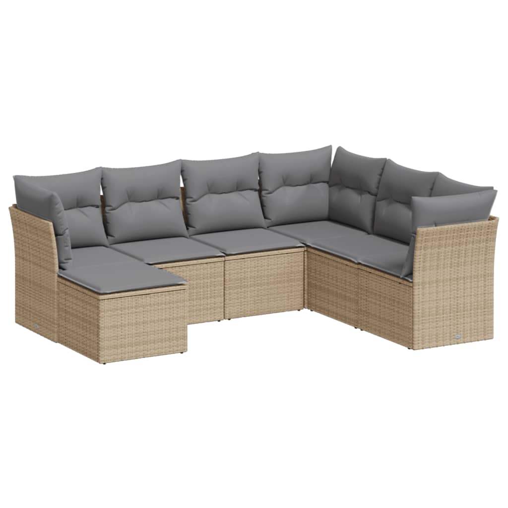 Set Divani da Giardino 7 pz con Cuscini Beige in Polyrattan - homemem39