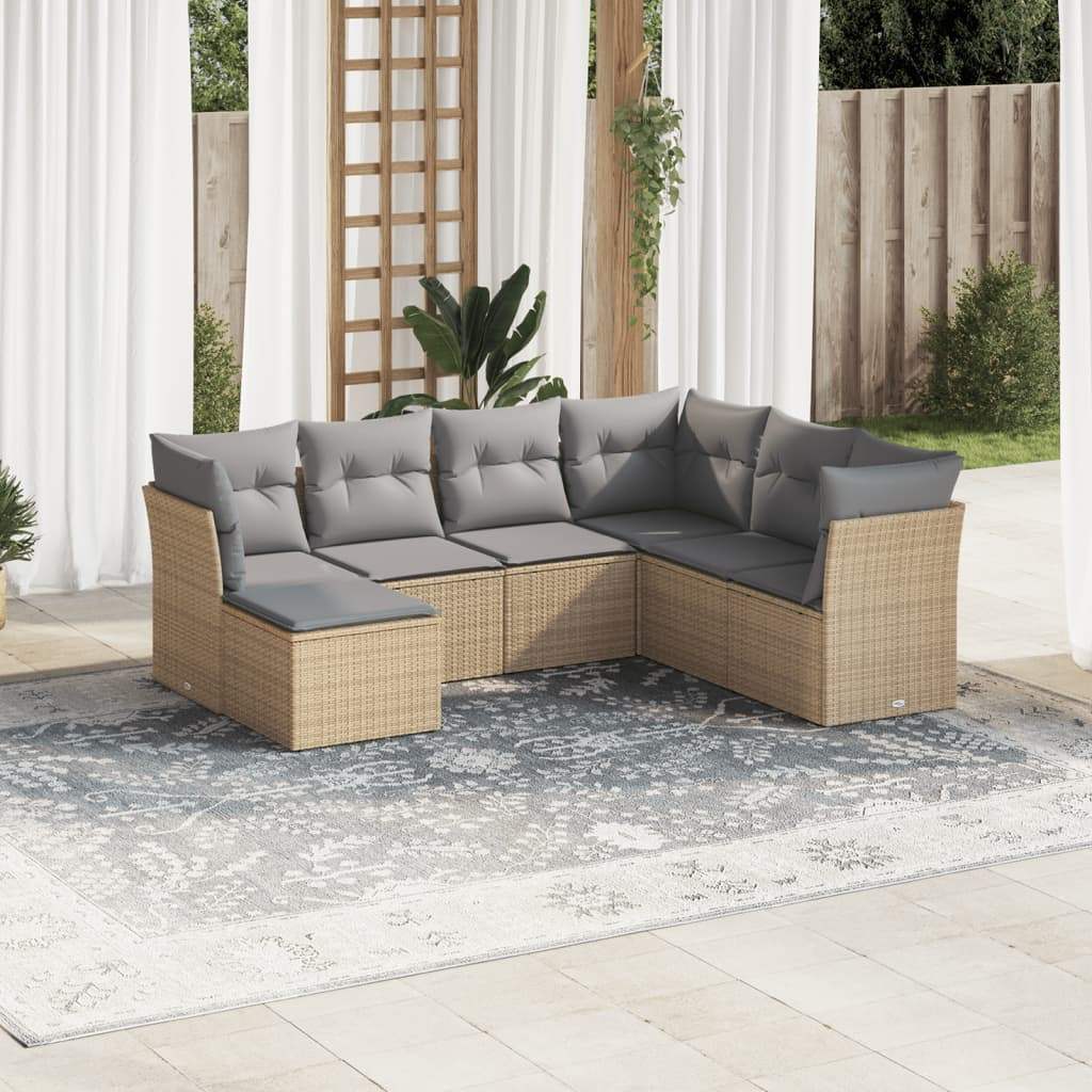 Set Divani da Giardino 7 pz con Cuscini Beige in Polyrattan - homemem39