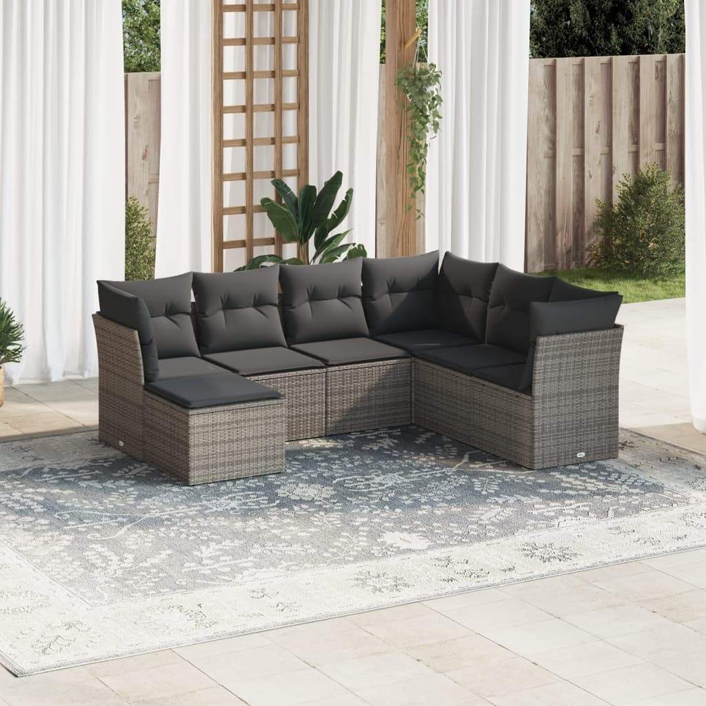 Set Divani da Giardino 7 pz con Cuscini Grigio in Polyrattan - homemem39