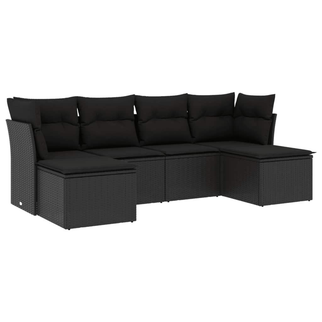 Set Divano da Giardino 6 pz con Cuscini Nero in Polyrattan - homemem39