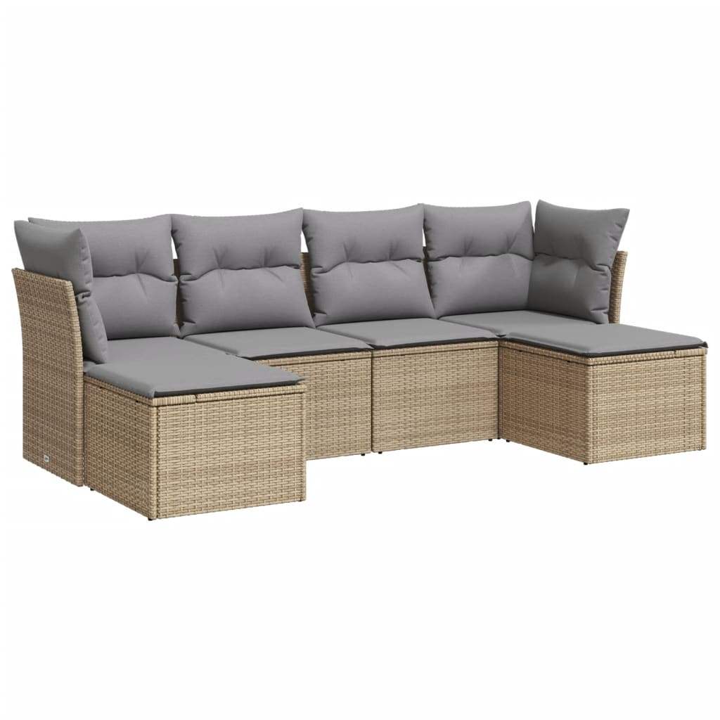 Set Divano da Giardino 6 pz con Cuscini Beige in Polyrattan - homemem39
