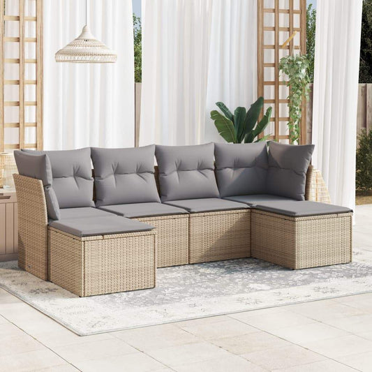 Set Divano da Giardino 6 pz con Cuscini Beige in Polyrattan - homemem39