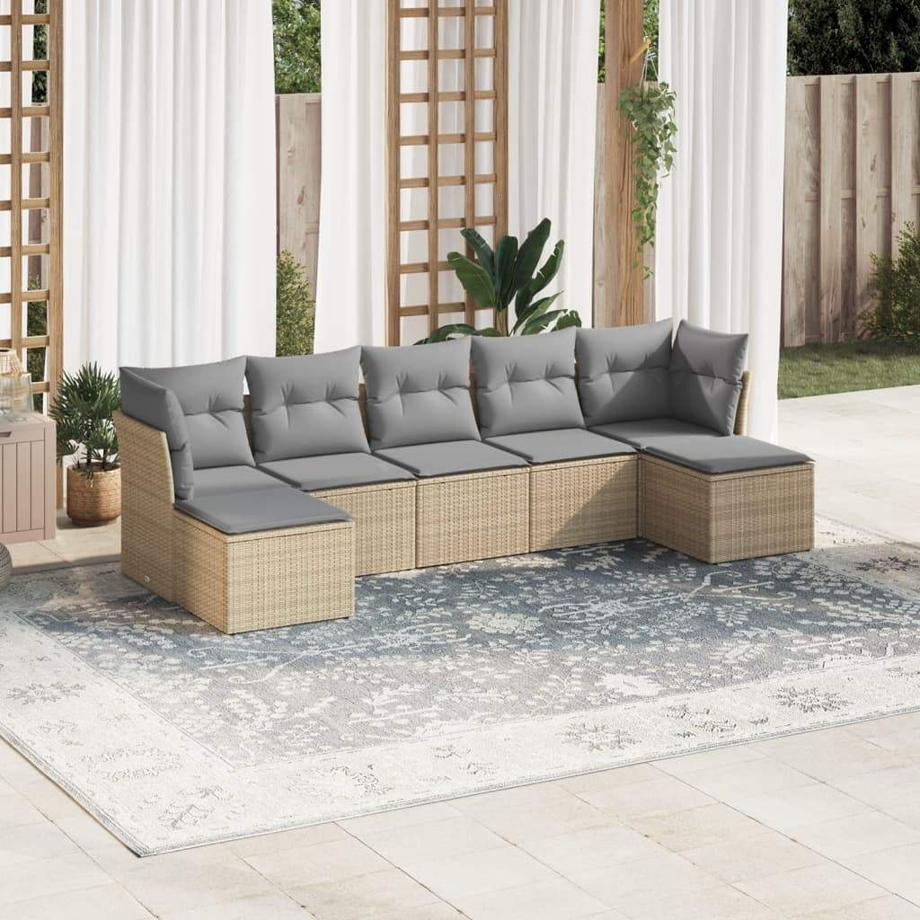 Set Divani da Giardino 7 pz con Cuscini Beige in Polyrattan - homemem39