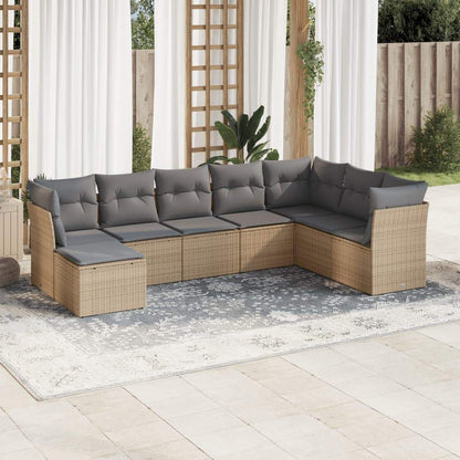 Set Divano da Giardino 8 pz con Cuscini Beige in Polyrattan - homemem39