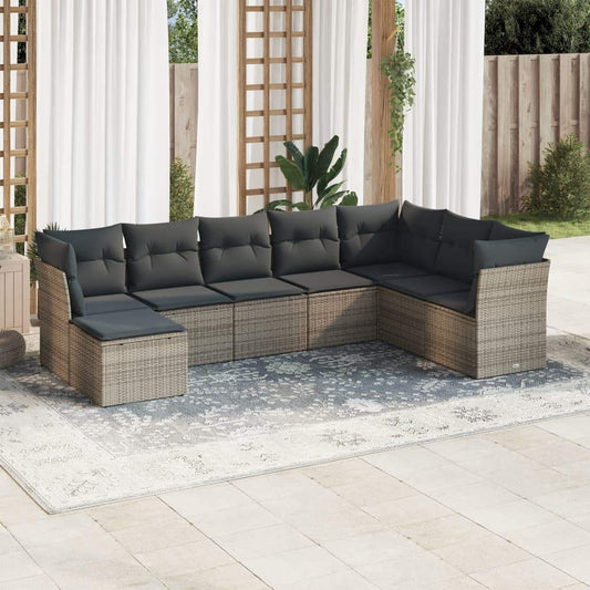 Set Divano da Giardino 8 pz con Cuscini Grigio in Polyrattan - homemem39