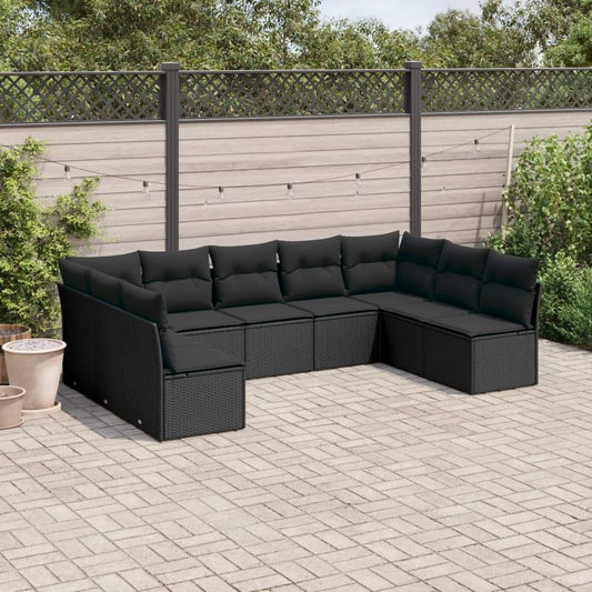 Set Divani da Giardino 9 pz con Cuscini Nero in Polyrattan - homemem39