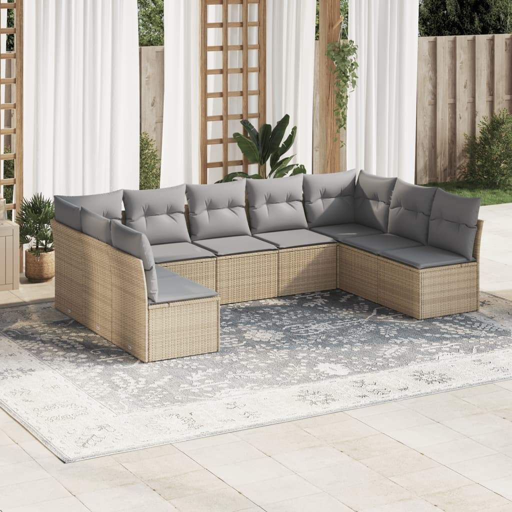 Set Divano da Giardino 9 pz con Cuscini Beige in Polyrattan - homemem39