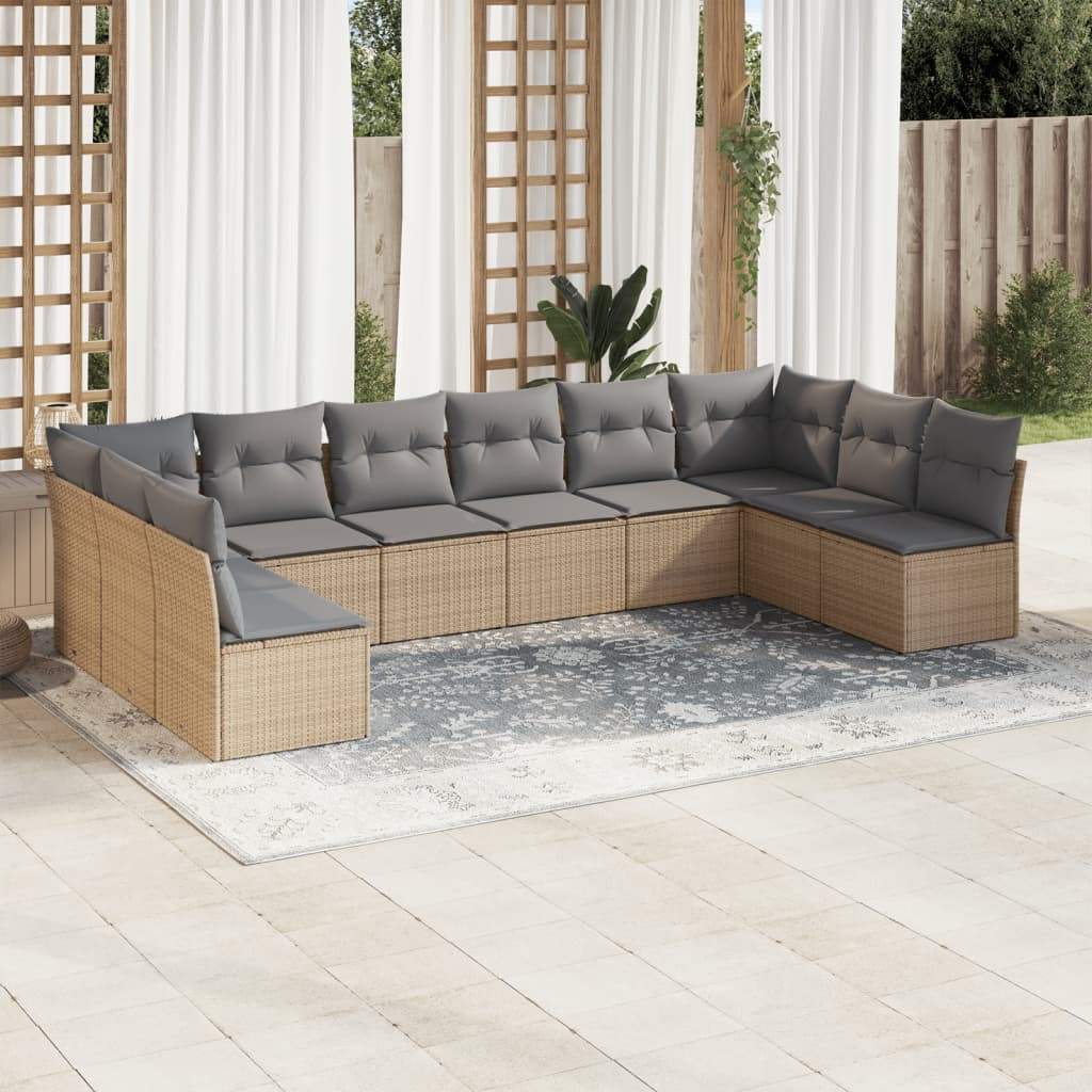 Set Divano da Giardino 10 pz con Cuscini Beige in Polyrattan - homemem39