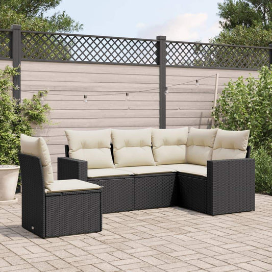 Set Divani da Giardino 5 pz con Cuscini in Polyrattan Nero - homemem39