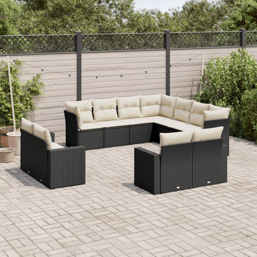 Set Divani da Giardino 11 pz con Cuscini in Polyrattan Nero - homemem39