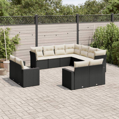 Set Divani da Giardino 11 pz con Cuscini in Polyrattan Nero - homemem39