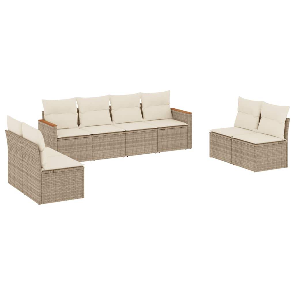 Set Divano da Giardino 8 pz con Cuscini Beige in Polyrattan - homemem39