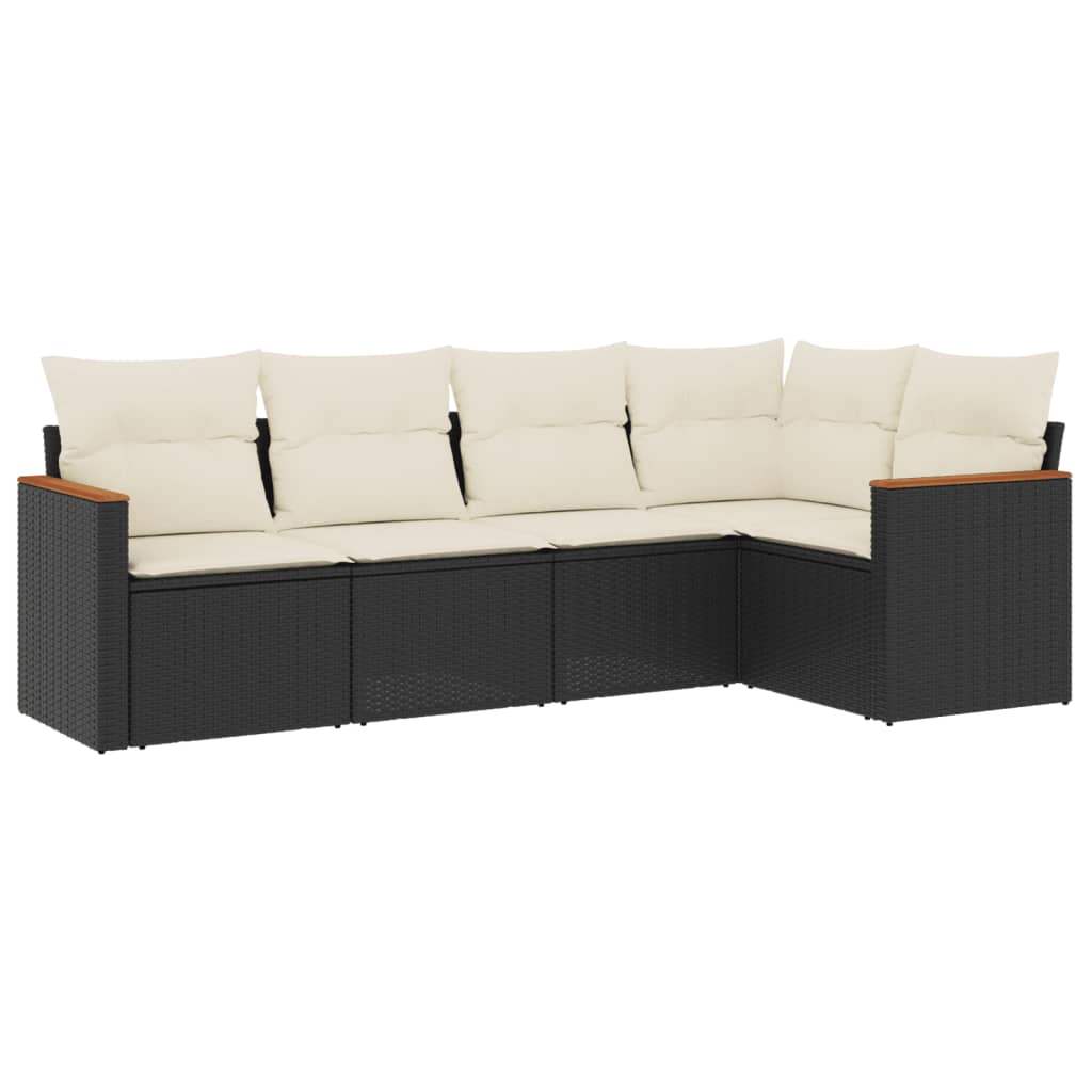 Set Divani da Giardino 5 pz con Cuscini in Polyrattan Nero - homemem39