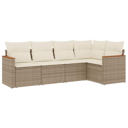 Set Divano da Giardino 5 pz con Cuscini Beige in Polyrattan - homemem39