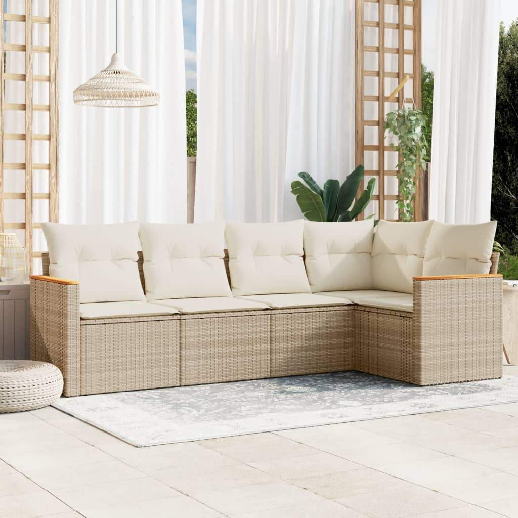 Set Divano da Giardino 5 pz con Cuscini Beige in Polyrattan - homemem39