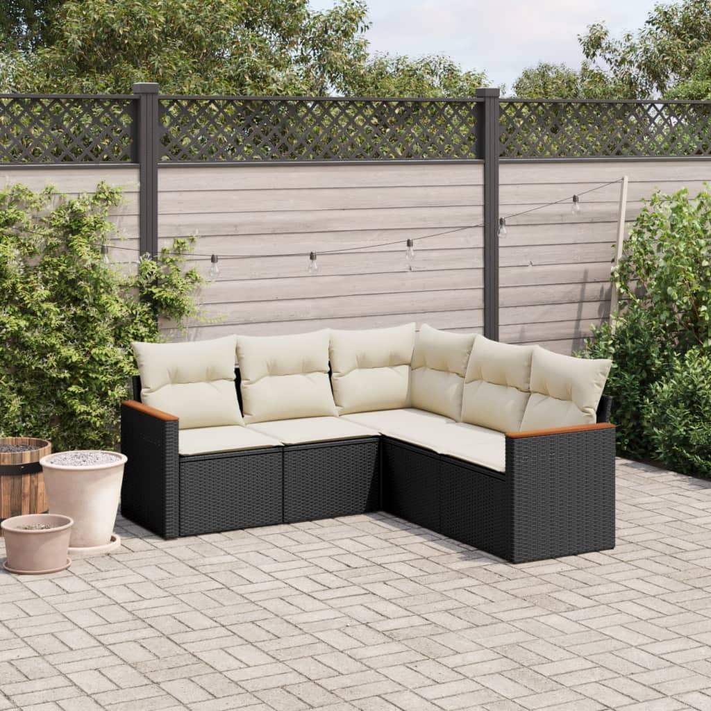 Set Divani da Giardino 5 pz con Cuscini in Polyrattan Nero - homemem39