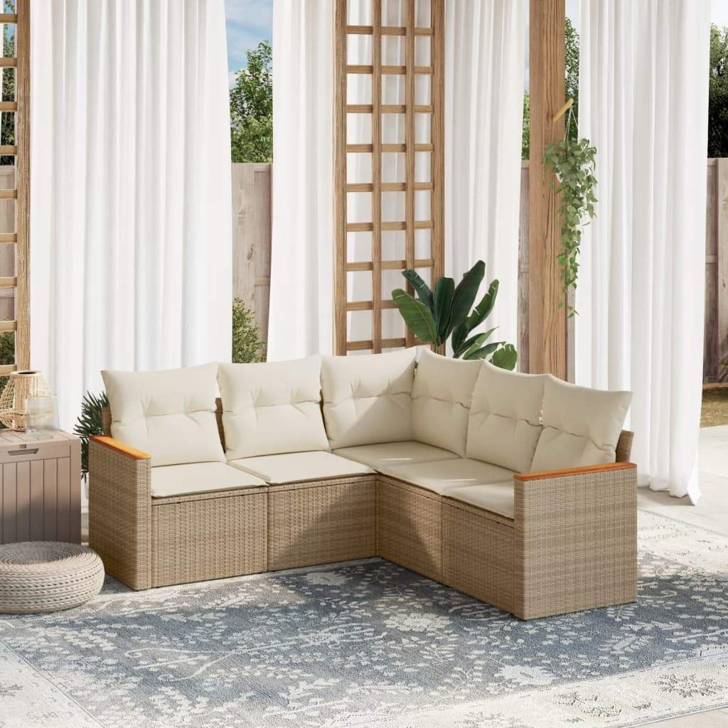 Set Divano da Giardino 5 pz con Cuscini Beige in Polyrattan - homemem39