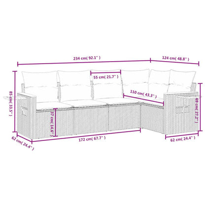 Set Divani da Giardino 5 pz con Cuscini in Polyrattan Nero - homemem39