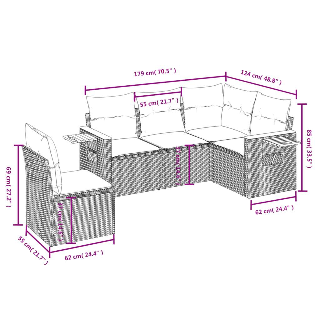 Set Divani da Giardino 5 pz con Cuscini in Polyrattan Nero - homemem39