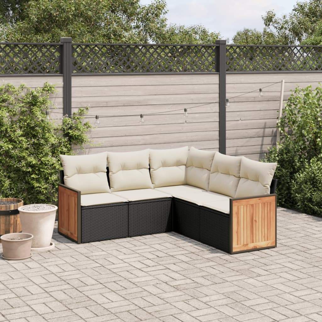 Set Divani da Giardino 5 pz con Cuscini in Polyrattan Nero - homemem39
