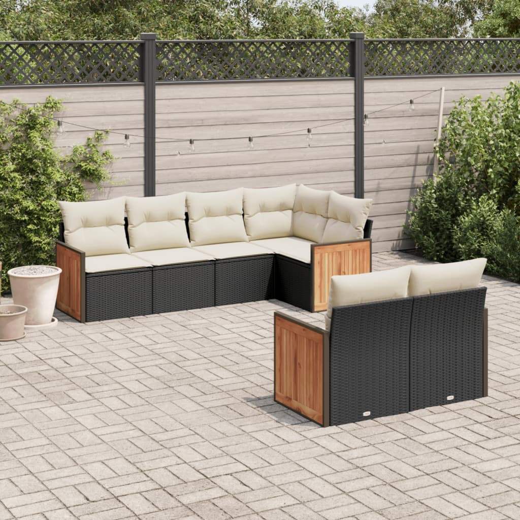 Set Divani da Giardino con Cuscini 7pz Nero Polyrattan - homemem39