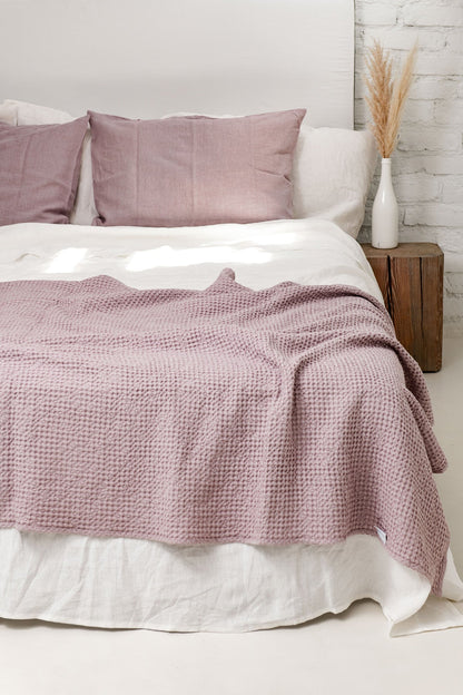 Copriletto a nido d'ape in lino Dusty Rose - homemem39